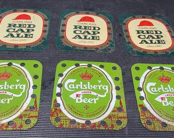 Ensemble de 6 plaques en métal vintage Red Cap Beer et Carlsberg Beer