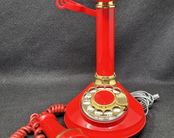 Vintage Deco- Tel Red Candlestick Rotary Telephone