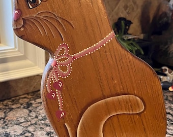 Porta-papel toalha vintage de madeira em formato de gato, decoração para cozinha rústica, arte folclórica.