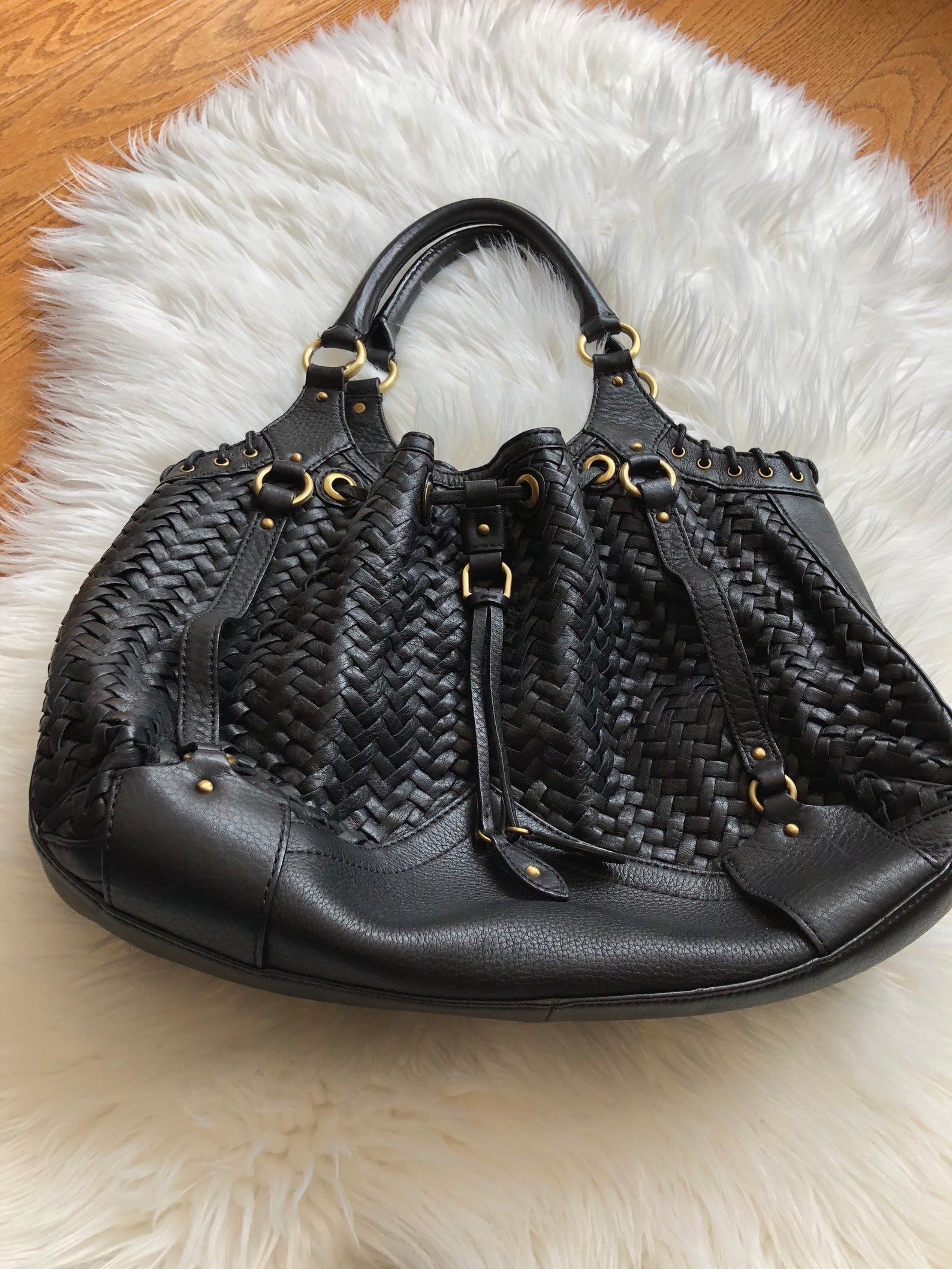 Black Cole Haan village Weave Leather Hobo Style Handbag. - Etsy