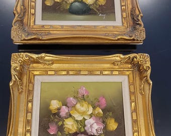 Floral Oil Painting in a Gold Ornate Frame Signed by Artist Set of 2. F4