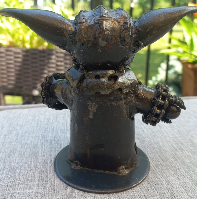 Star Wars Yoda Metal Figurine Recycled Metal Baby Yoda Baby Yoda Metal Sculpture image 4