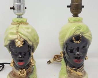 Mid-century Blackamoor Nubian Head Lamps Atomic Set of 2