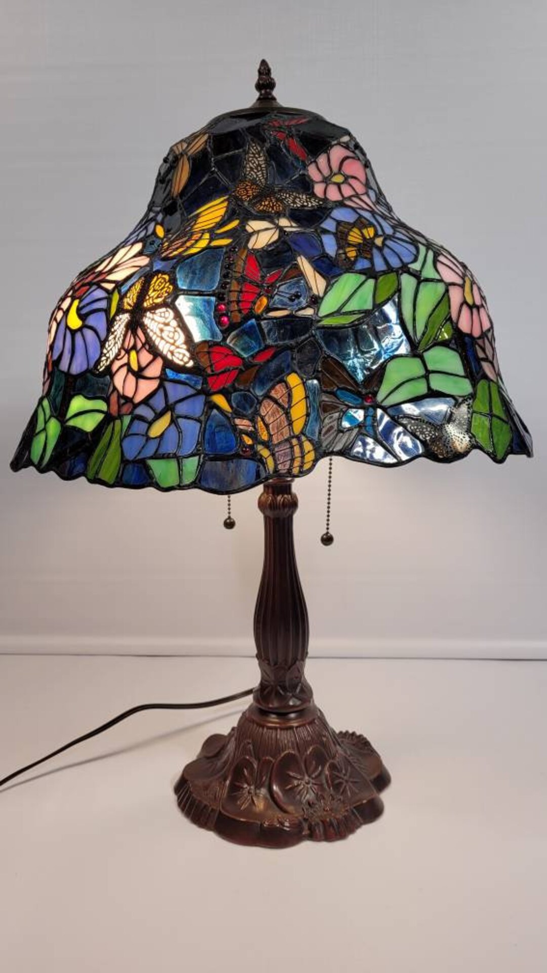 Stained Glass Butterflies and Flowers Lamp Tiffany Style Vintage Etsy