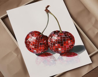 Cherry Print, Dorm Room Decor, Retro Kitchen Wall Art, Trendy Disco Print, Kitchen Decor, Cherry Print, Bedroom Wall Art, Girls Room Print