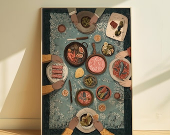 Mediterranean Art Print: Tapas Poster, Retro Food Illustration, Kitchen Wall Art, Rustic Dining Decor, Spanish Wall Art, Vintage Print