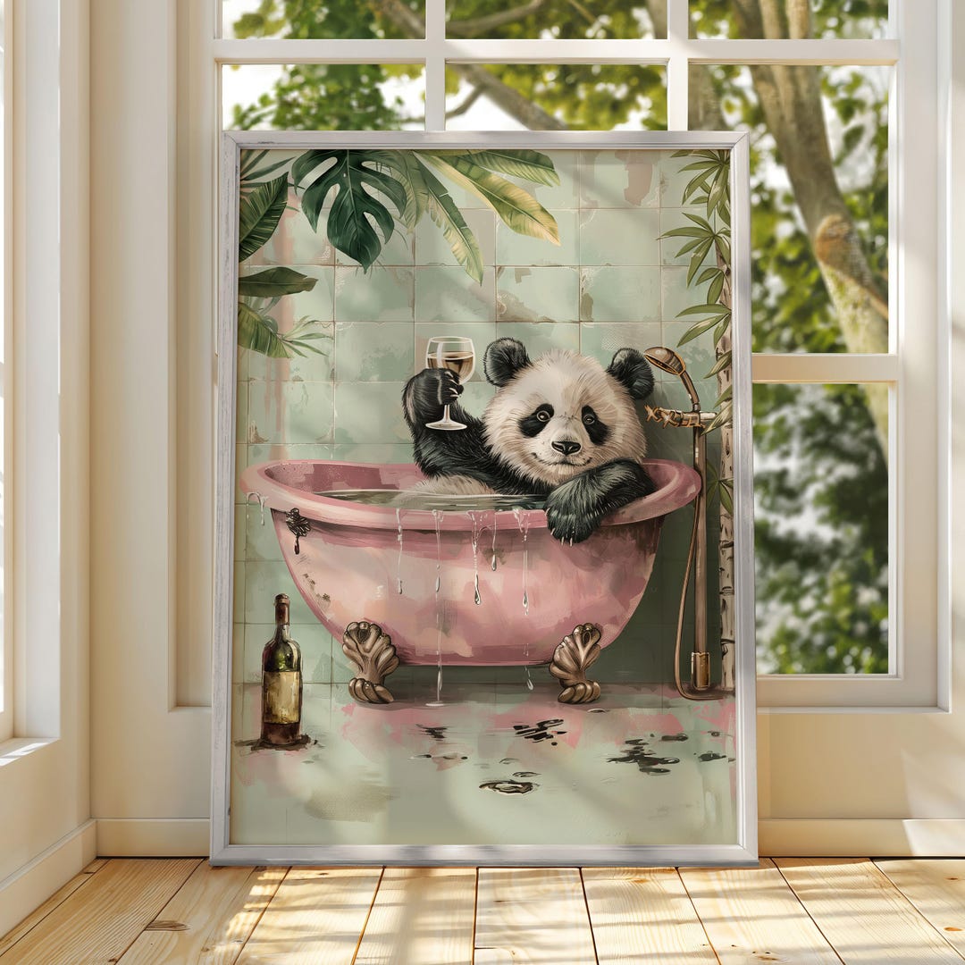 Bathroom Wall Art - Panda in Bathtub Print, Guest Toilet Decor, Animal ...