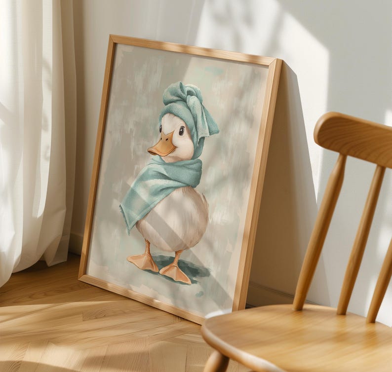 Duck Bathroom Wall Art – Cute Duck in Towel Print – Funny Bathroom Decor – Quirky Duck Wall Art – Trendy Duck Prints – Duck Home Decor image 3