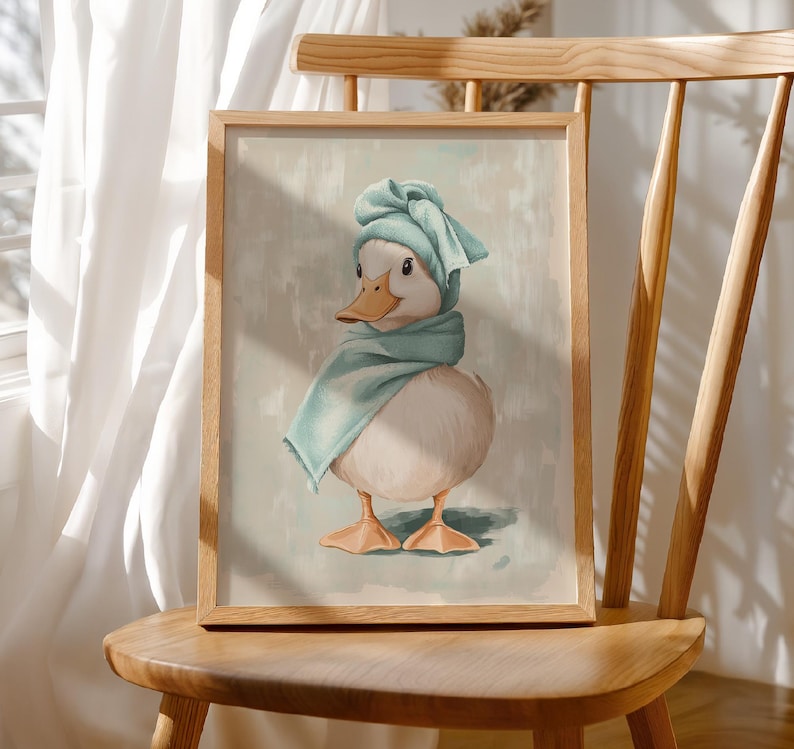 Duck Bathroom Wall Art – Cute Duck in Towel Print – Funny Bathroom Decor – Quirky Duck Wall Art – Trendy Duck Prints – Duck Home Decor image 4