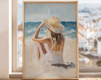 Küsten Wand Kunst - Cowgirl Strand Druck, beruhigende Strand Dekoration, Teen Poster (Digitaler Download)
