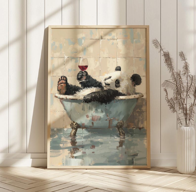Panda in Bathtub Print - Animal Bathroom Wall Art - Panda Poster ...