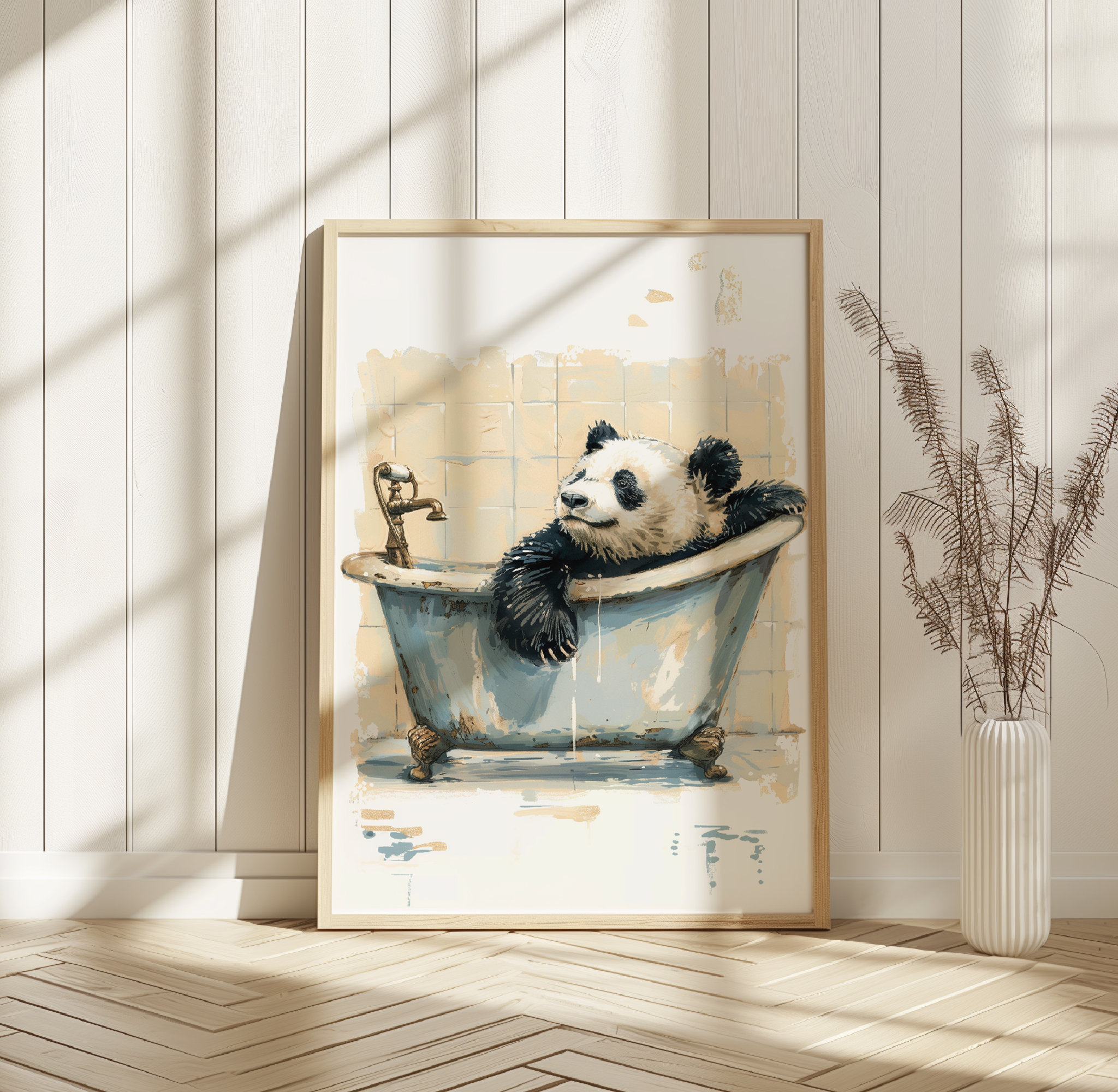 Panda in Bathtub Print - Animal Bathroom Wall Art - Panda Poster ...