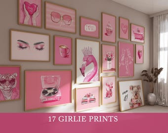 Valentines Prints - Trendy Preppy Pink Wall Art – Gift for Girlfriends Valentines Day - 17 Eclectic Maximalist Prints – Pink Girly Posters