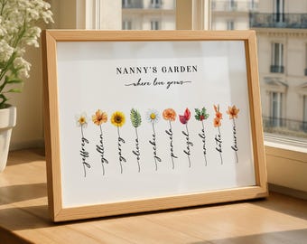 Personalised Nanny Flower Print, Birthday Gift, Family Gift, Custom Grandparent Gift, Birth Month Flower Print, Nanny's Garden