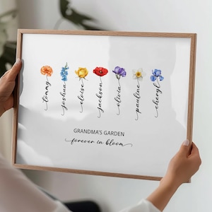 Personalised Birth Flower Family Print, Grandma's Garden, Up to 30 Names, Birthday Gift for Grandparent, Unique Family Gifts