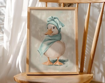 Duck Bathroom Print - Trendy Bathroom Wall Art, Retro Home Decor, Duck Print, Wildlife Toilet Art (Digital Download)