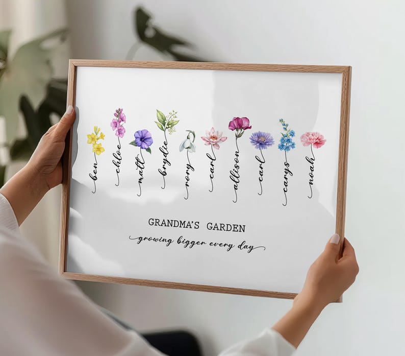 Birth Flower Mother's Day Print, Grandma's Garden, Birthday Gift for Mum, Grandparent Gift, Family Gifts, Grandma Gift image 1