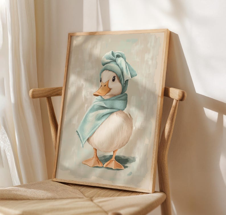 Duck Bathroom Wall Art – Cute Duck in Towel Print – Funny Bathroom Decor – Quirky Duck Wall Art – Trendy Duck Prints – Duck Home Decor image 7
