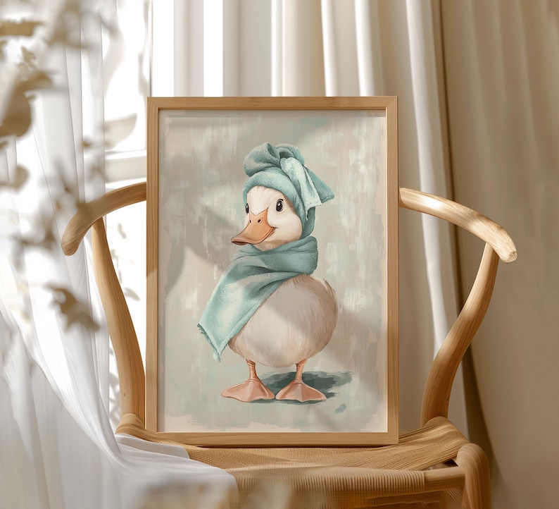 Duck Bathroom Wall Art – Cute Duck in Towel Print – Funny Bathroom Decor – Quirky Duck Wall Art – Trendy Duck Prints – Duck Home Decor image 2