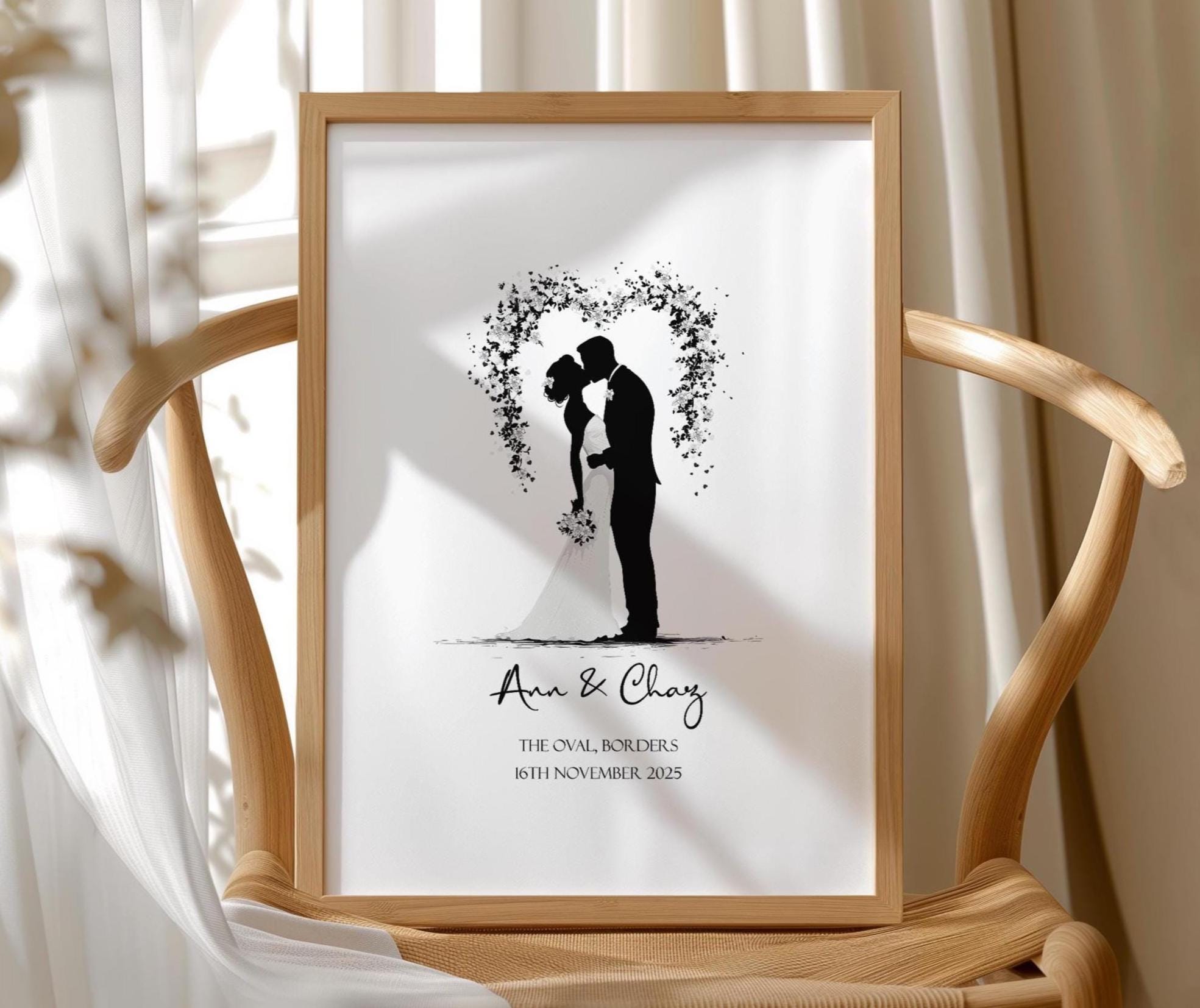Romantic Couple Wedding Gift - Custom Bride & Groom Wall Art, Personalized Wedding Print, Custom Wedding Present, Digital Download