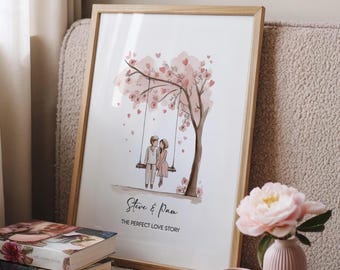 Personalised Couple Swing Print - Valentines Day Keepsake - Our Love Story Wall Art - Engagement or Anniversary Gift - Custom Couples Gift