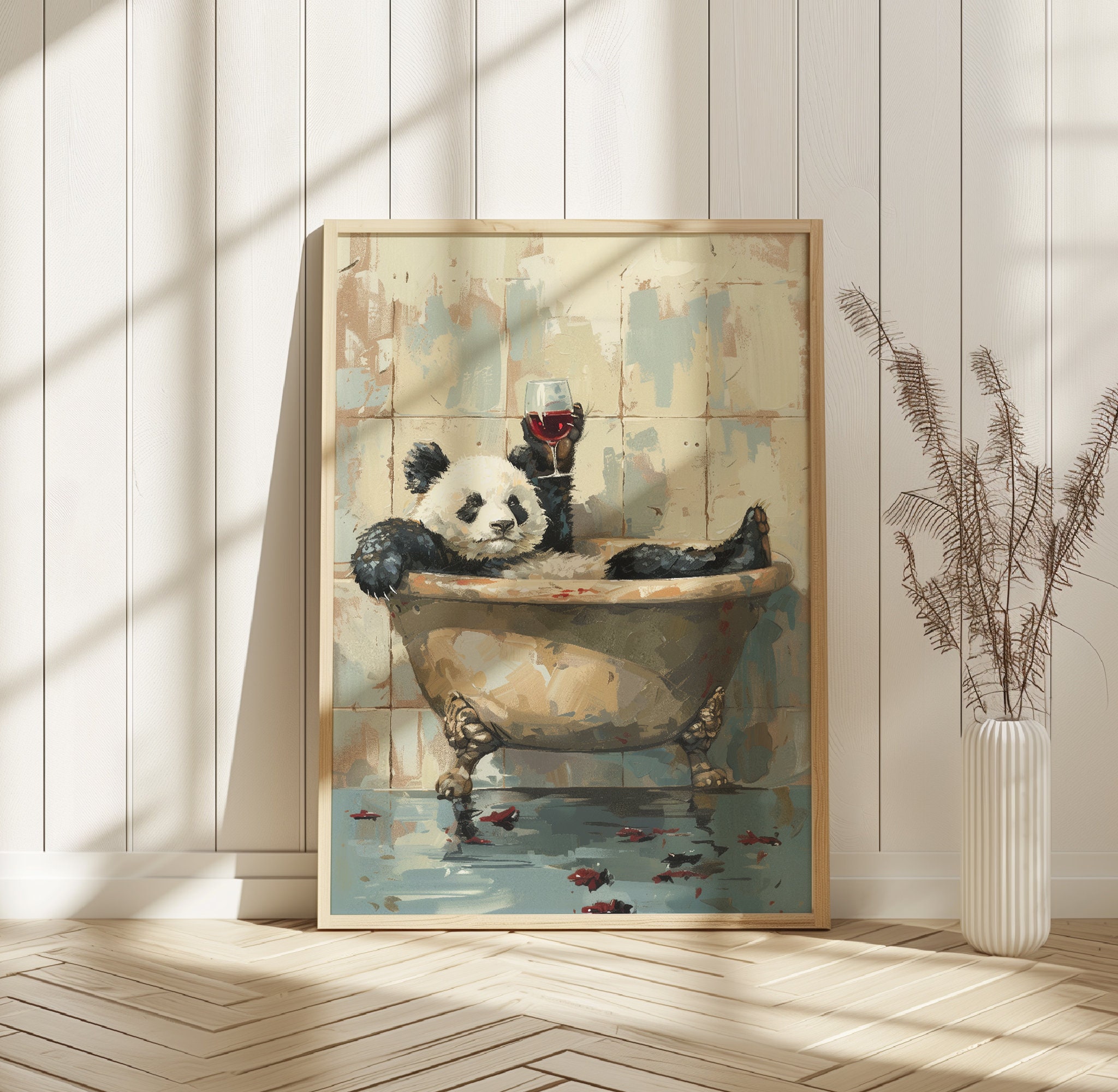Panda in Bathtub Print - Animal Bathroom Wall Art - Panda Poster ...