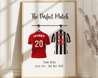 Personalised Wedding Print, Custom Football Couple Gift, Unique Wedding Gift, Football Wall Art, Mr & Mrs Present, Football Wedding Decor