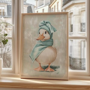 Duck Bathroom Wall Art – Cute Duck in Towel Print – Funny Bathroom Decor – Quirky Duck Wall Art – Trendy Duck Prints – Duck Home Decor image 1