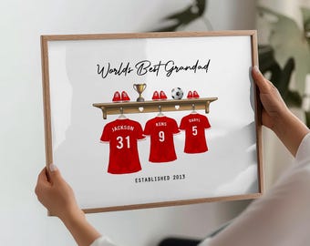 Fathers Day Gift from Grandchildren, Custom Football Gifts for Dad and Grandad, Personalised Football Print, Custom Name Family Print