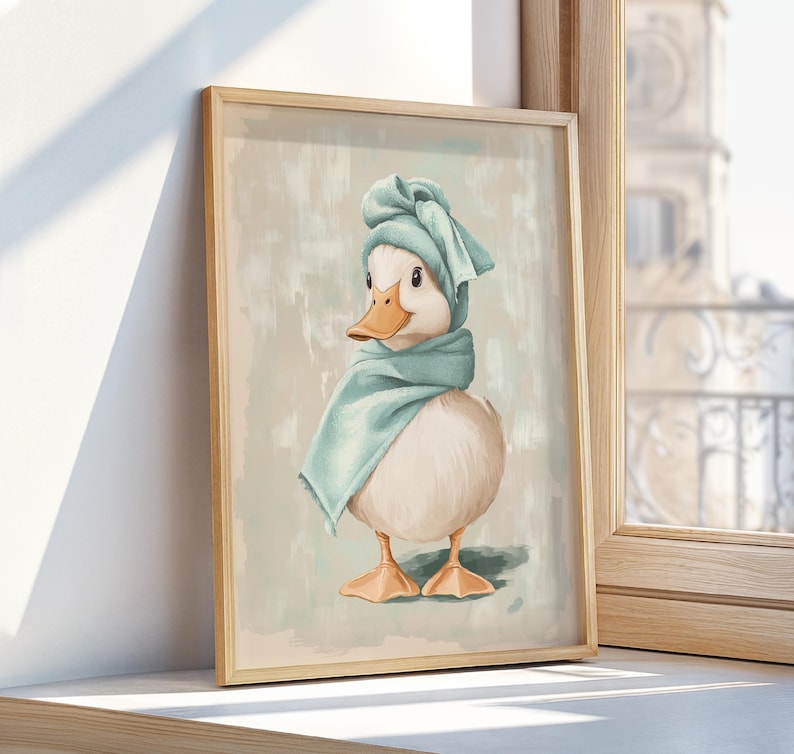 Duck Bathroom Wall Art – Cute Duck in Towel Print – Funny Bathroom Decor – Quirky Duck Wall Art – Trendy Duck Prints – Duck Home Decor image 5