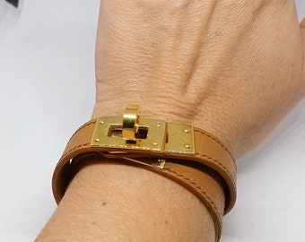 Bracelet cuir marron torsadé