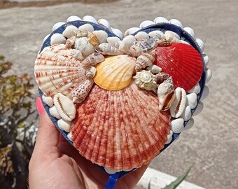 Seashell joyería hecha a mano caja azul