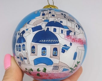 Santorini traditional church Christmas glass ball tree hanging decoration