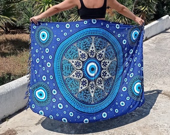 Blue Mandala evil eye sarong scarf