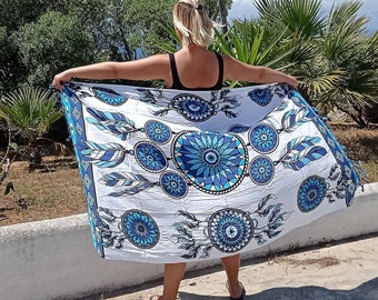 Dreamcatcher white blue sarong pareo evil eye