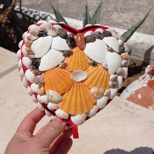 Seashell heart handmade red box jewellery