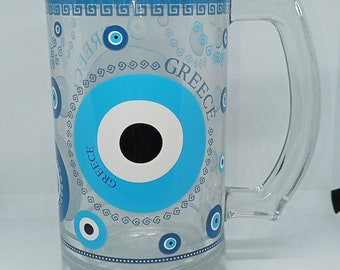 Large beer glass blue evil eye