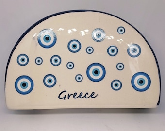 Ceramic napkins holder with evil eye for good luck Mykonos Greece