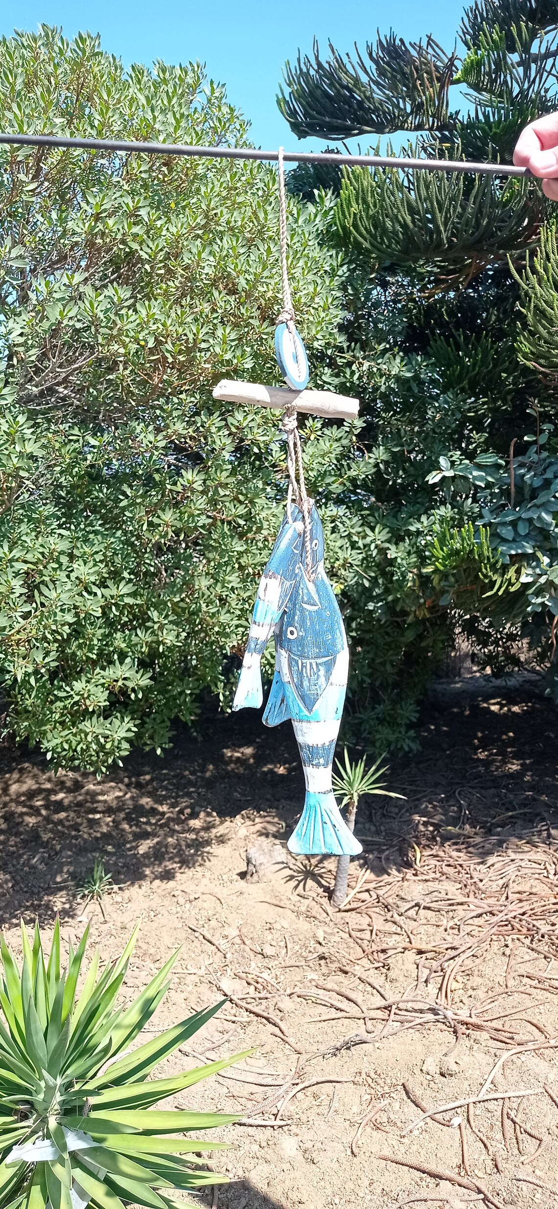 Evil Eye With Wood Fish Patio Outdoor Hanging Decoration - Etsy