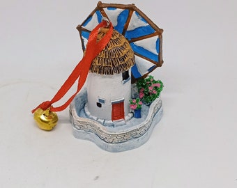 Mykonos windmill Christmas miniature tree hanging decoration