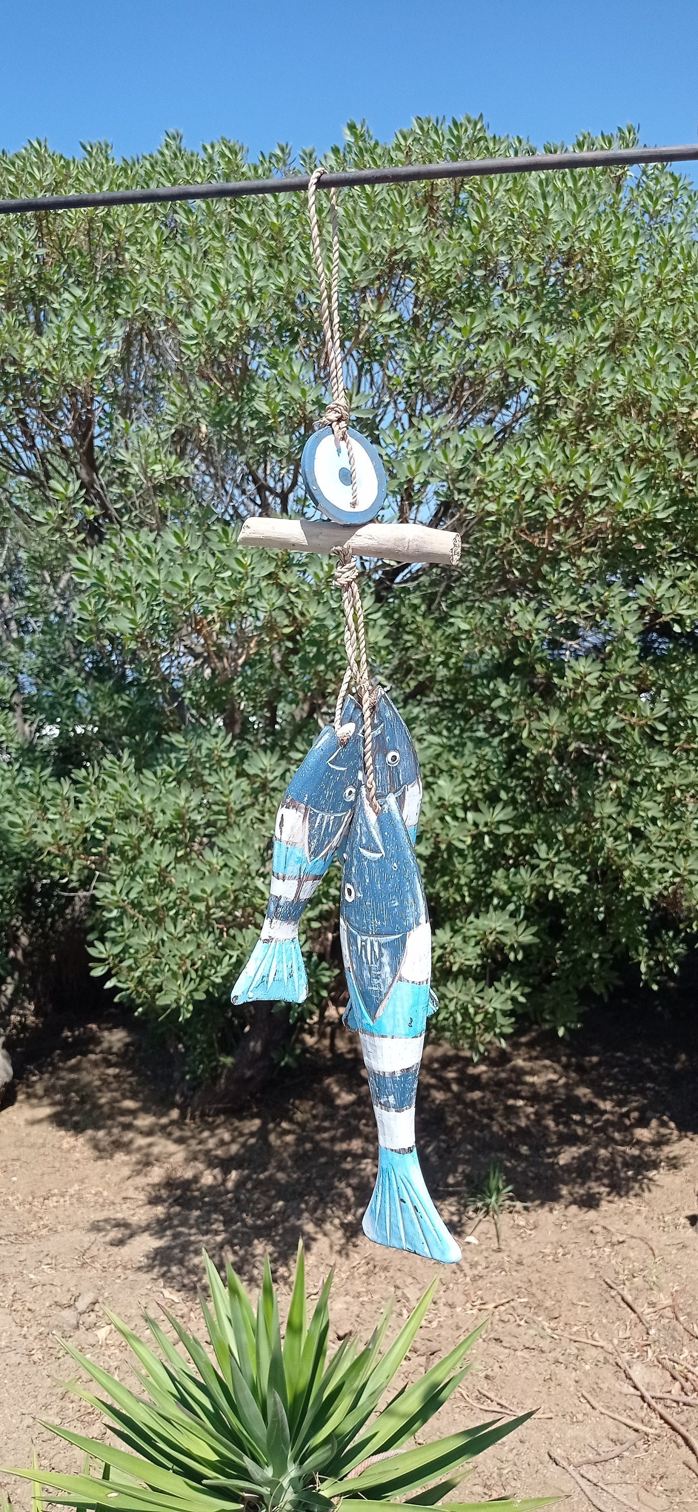 Evil Eye With Wood Fish Patio Outdoor Hanging Decoration - Etsy