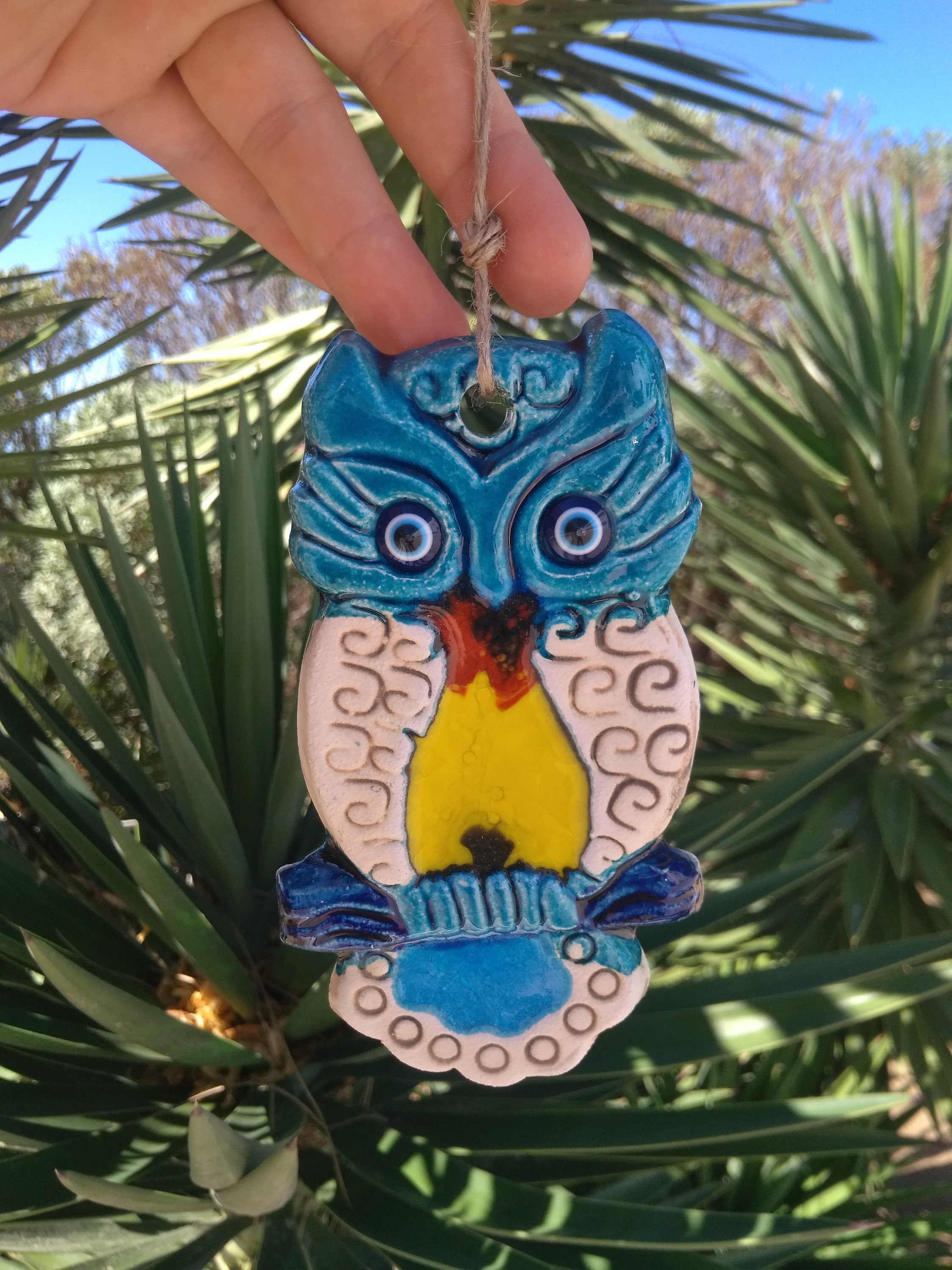 Owl Ceramic Wall Hanging Decoration Handmade Etsy Israel