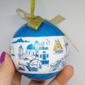 Santorini church blue Christmas ball tree hanging decoration