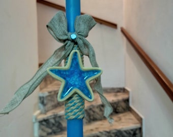 Grande bougie Lambada bleue avec étoile en céramique pour Pâques chrétienne orthodoxe