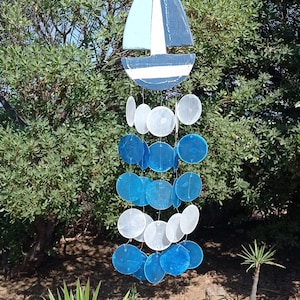 Blue wood boat luck ornament wall hanging decoration