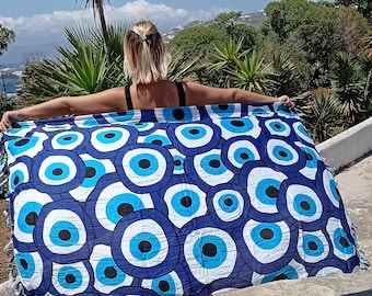 Blue evil eye sarong beach cover up
