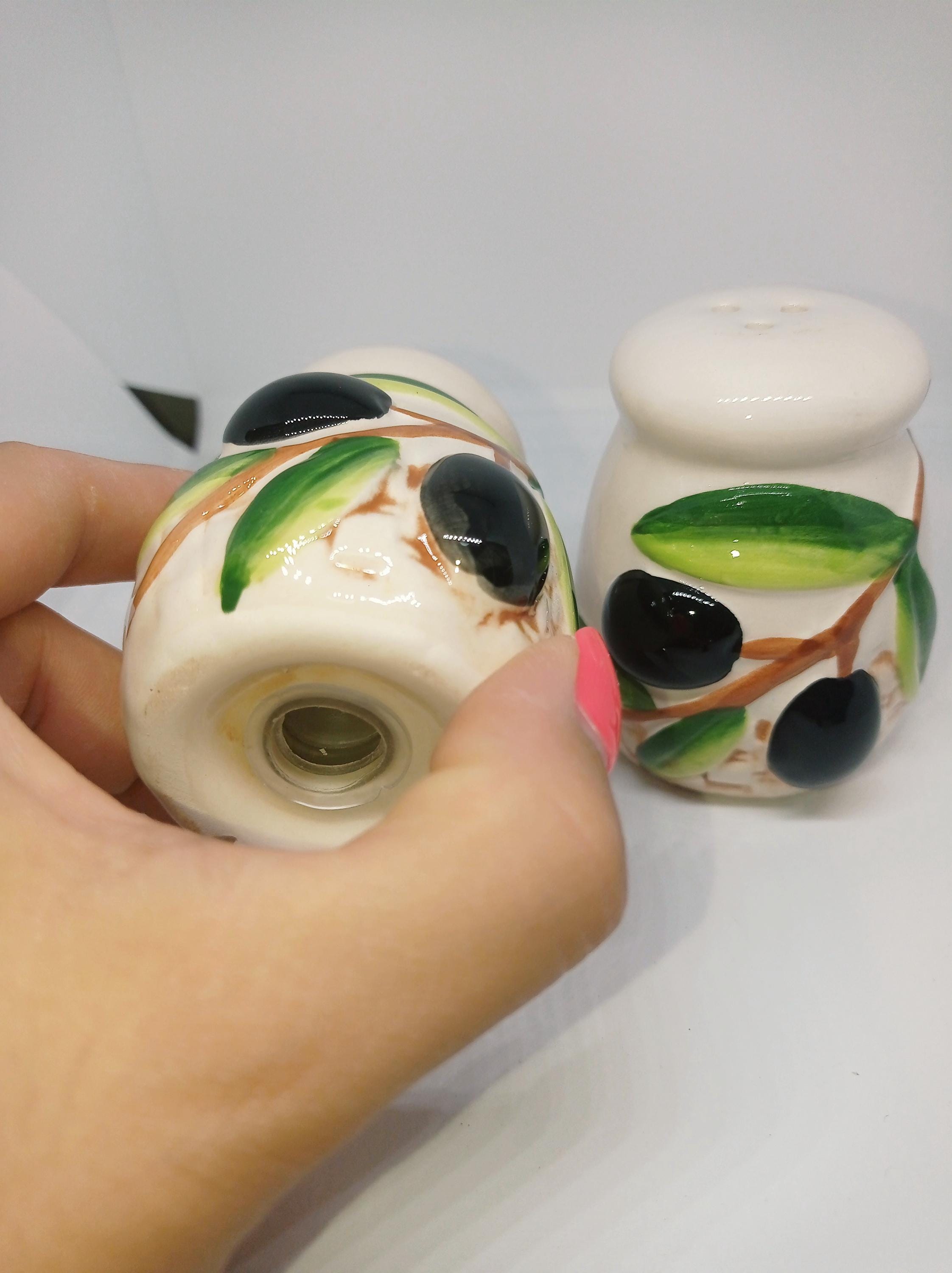 Salz- Und Pfefferstreuer Aus Keramik – Mediterranes Olivenzweig-Design, Weiß
