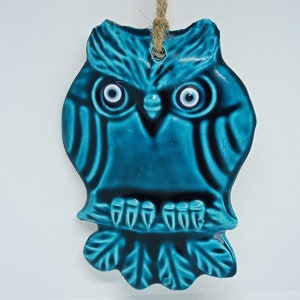 Ceramic owl with evil eye wall hanging decoration