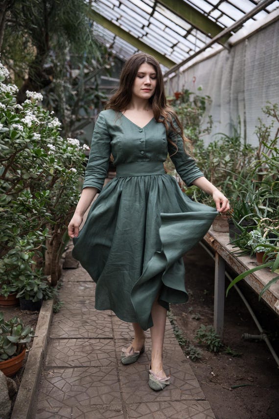 linen dress green Newberry Dress | Spaghetti Strap Linen Dress main image 0