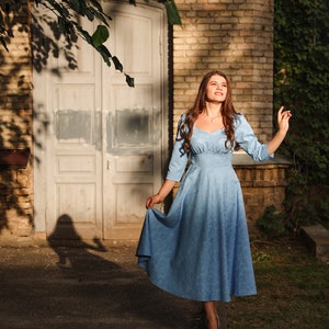 Lydia Dress. Jacquard Dress. Cotton Jacquard. Pearl Buttons
